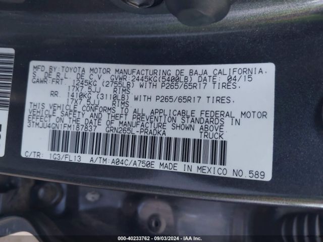 3TMJU4GN1FM187837 Toyota Tacoma Prerunner V6