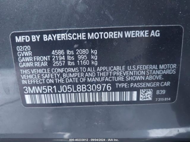 3MW5R1J05L8B30976 BMW 330I