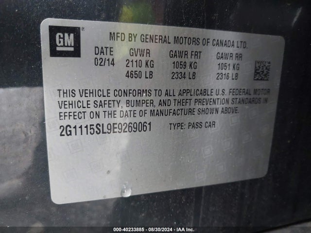 Chevrolet IMPALA 1LT 2014 2G1115SL9E9269061 Image 9