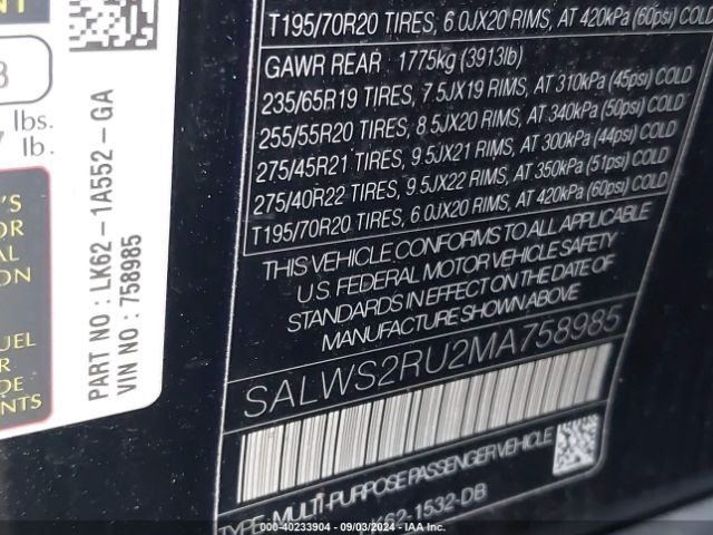 SALWS2RU2MA758985 Land Rover Range Rover Sport Hst Mhev