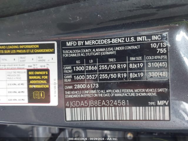 4JGDA5JB8EA324581 Mercedes-Benz ML 350