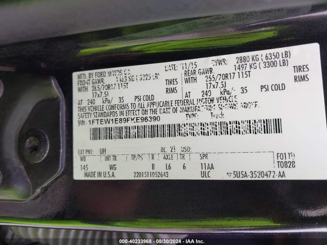 Ford F-150 Xl 2015 1FTEW1E89FKE96390 Image 9
