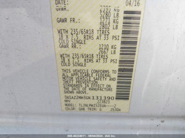 5N1AZ2MH3GN131390 Nissan MURANO S