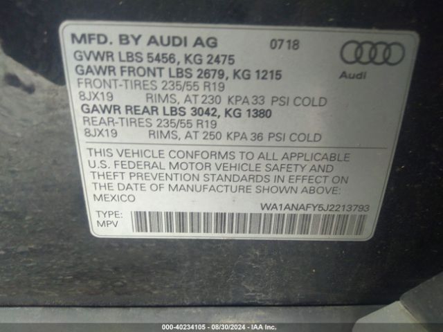 WA1ANAFY5J2213793 Audi Q5 2.0t Premium/2.0t Tech Premium