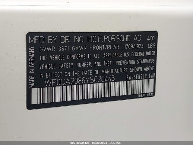 2000 PORSCHE BOXSTER WP0CA2986YS620446 Photo 8