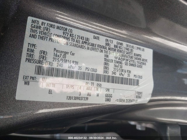 Ford FOCUS SE 2014 1FADP3F27EL152585 Image 9