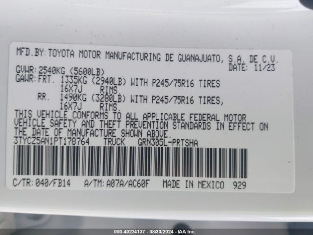 3TYCZ5AN1PT178764 Toyota Tacoma Sr V6