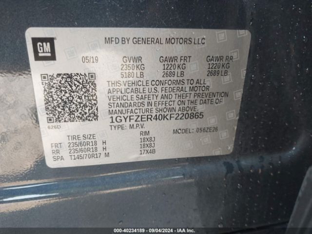 1GYFZER40KF220865 Cadillac XT4 SPORT