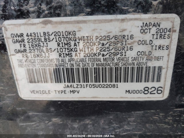 2005 MITSUBISHI OUTLANDER JA4LZ31F05U022081 Photo 8