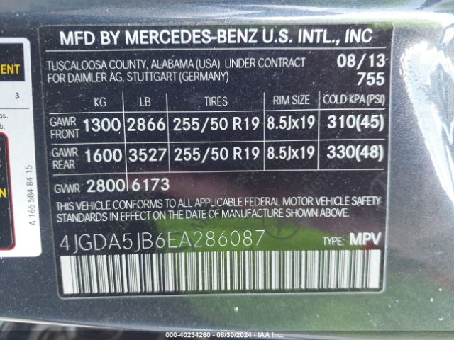 4JGDA5JB6EA286087 Mercedes-Benz ML 350