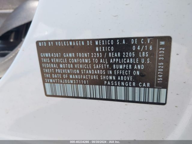 3VW4T7AJXGM371101 Volkswagen Jetta 2.0t Gli Sel
