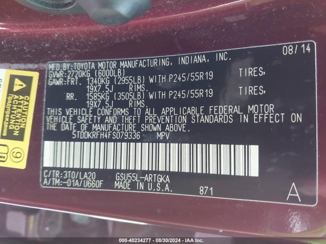5TDDKRFH4FS079336 Toyota Highlander Limited V6