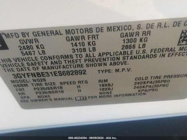 3GYFNBE31ES682892 Cadillac Srx Luxury Collection