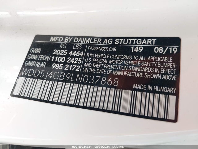 WDD5J4GB9LN037868 Mercedes-Benz CLA 250