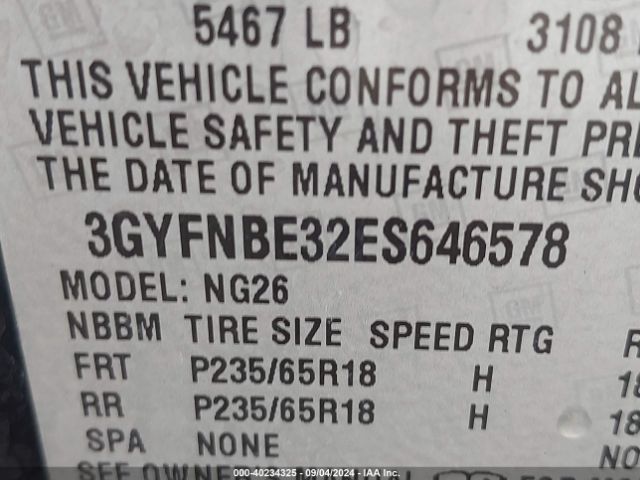 3GYFNBE32ES646578 Cadillac Srx Luxury Collection