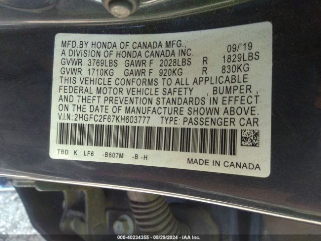 2HGFC2F67KH603777 Honda Civic Lx