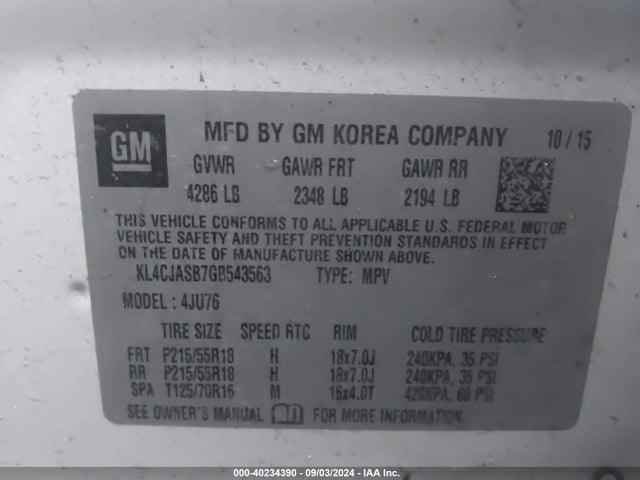 KL4CJASB7GB543563 Buick Encore