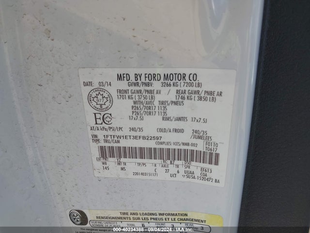 Ford F-150 Xlt 2014 1FTFW1ET3EFB22597 Image 9