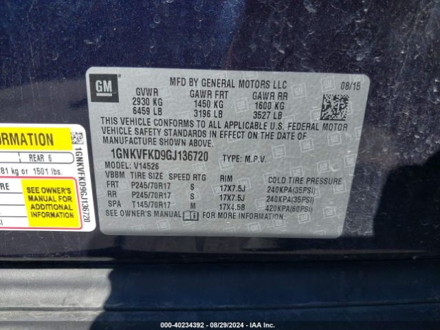 1GNKVFKD9GJ136720 Chevrolet Traverse Ls