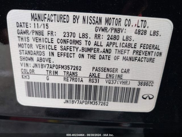 JN1BV7AP0FM357262 Infiniti Q50 Premium