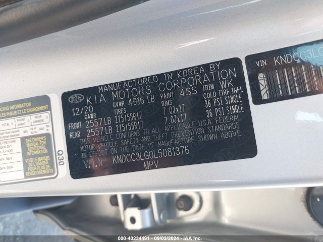 KNDCC3LG0L5081376 KIA Niro Ev Ex