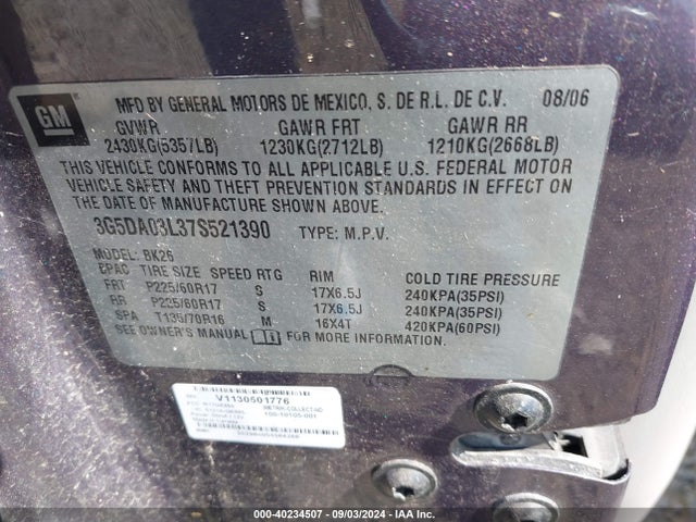 Продажа на аукционе авто 2007 Buick Rendezvous Cxl, vin: 3G5DA03L37S521390, номер лота: 40234507