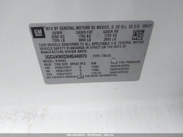 3GCUKNEC8HG449879 Chevrolet Silverado 1500 Wt