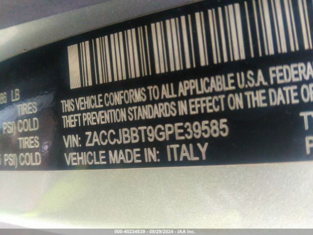 ZACCJBBT9GPE39585 Jeep Renegade Latitude