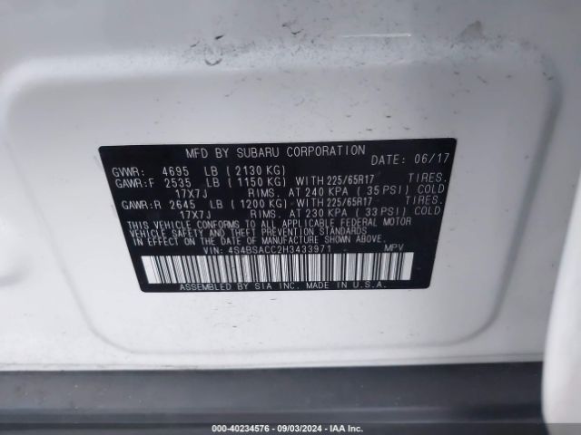 4S4BSACC2H3433971 Subaru Outback 2.5i Premium