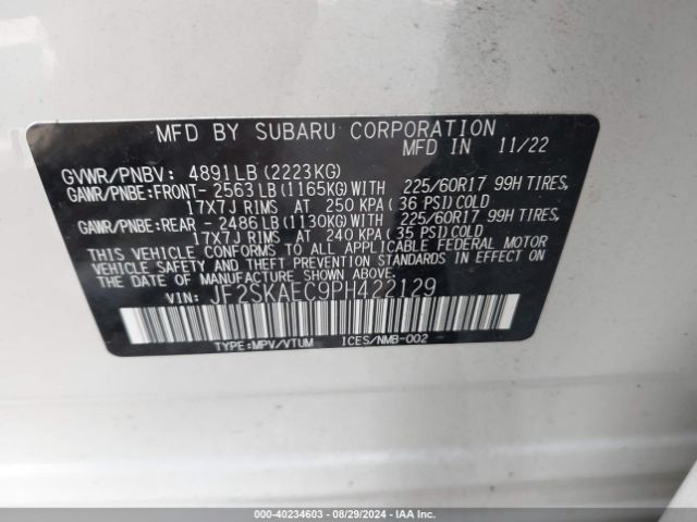 JF2SKAEC9PH422129 Subaru Forester Premium
