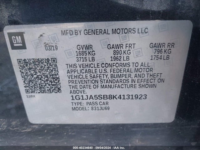 Chevrolet Sonic Ls Manual 2019 1G1JA5SB8K4131923 Image 9