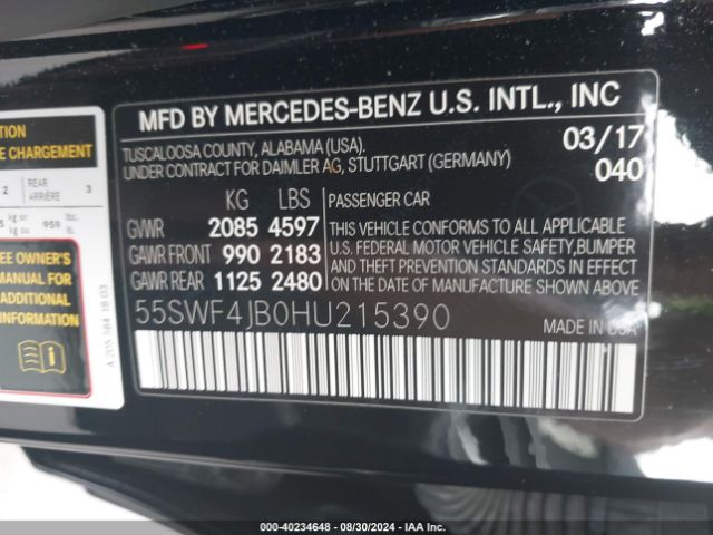 55SWF4JB0HU215390 Mercedes-Benz C 300 Luxury/sport