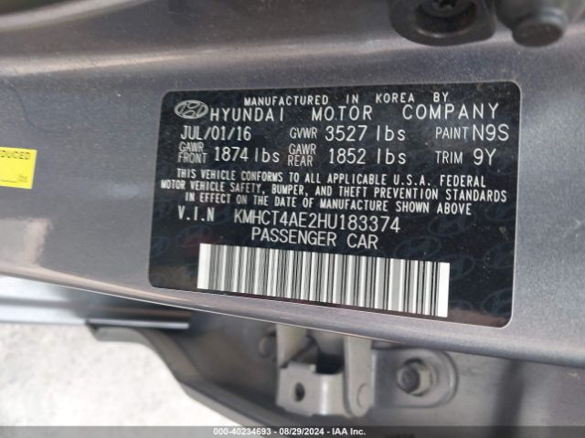 KMHCT4AE2HU183374 Hyundai ACCENT SE