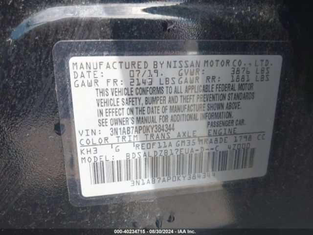 3N1AB7AP0KY384344 Nissan SENTRA SV