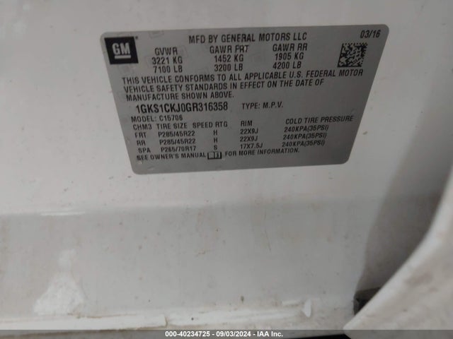 1GKS1CKJ0GR316358 GMC YUKON DENALI