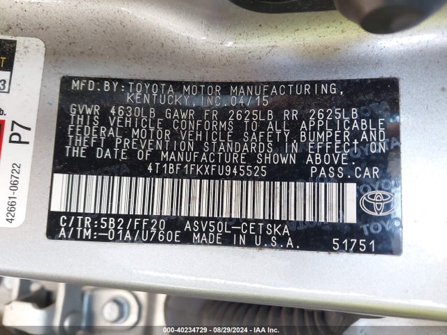 Toyota CAMRY SE 2015 4T1BF1FKXFU945525 Image 9