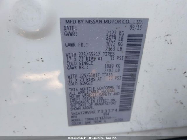 5N1AT2MV9GC733374 Nissan Rogue S/sl/sv