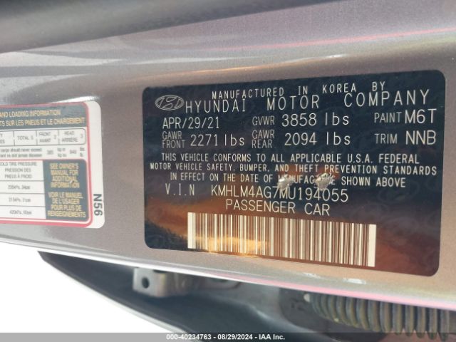 KMHLM4AG7MU194055 Hyundai ELANTRA SEL