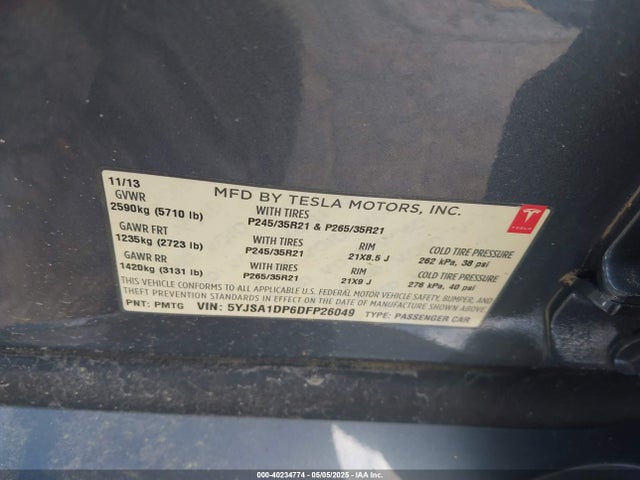 2013 TESLA MODEL S 5YJSA1DP6DFP26049 Photo 8
