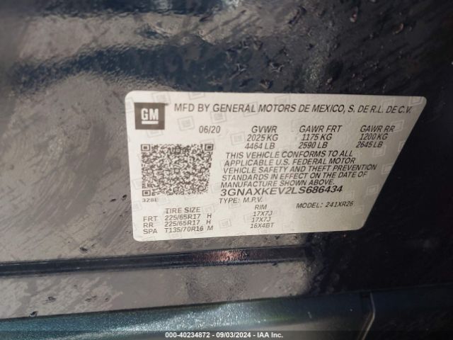 3GNAXKEV2LS686434 Chevrolet Equinox Fwd Lt 1.5l Turbo