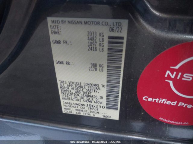 1N4BL4DW2NN396230 Nissan Altima Sv Intelligent Awd