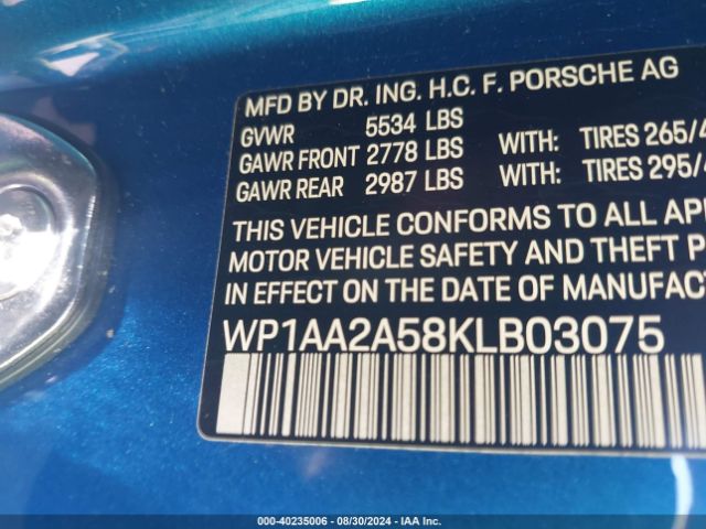 WP1AA2A58KLB03075 Porsche Macan