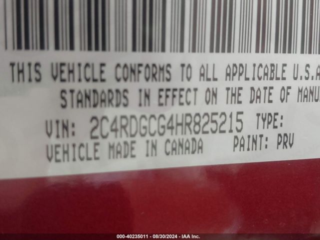 2C4RDGCG4HR825215 Dodge Grand Caravan Sxt