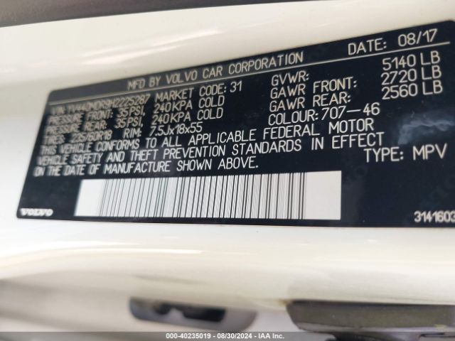 YV440MDR9H2225287 Volvo Xc60 T5 Dynamic