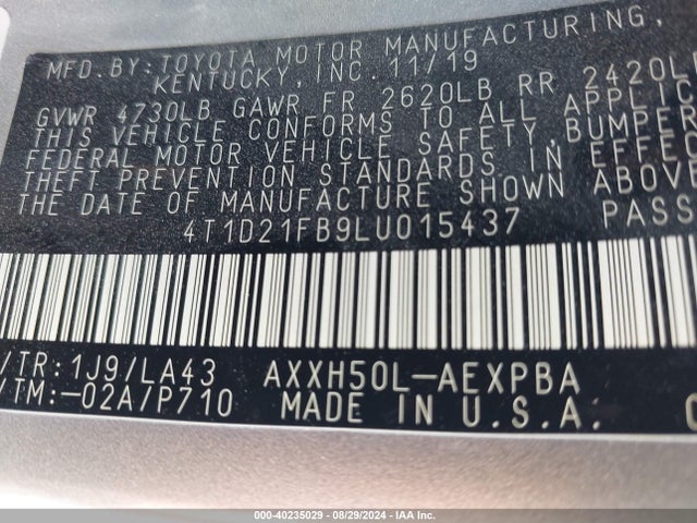 Toyota Avalon Hybrid Limited 2020 4T1D21FB9LU015437 Image 9