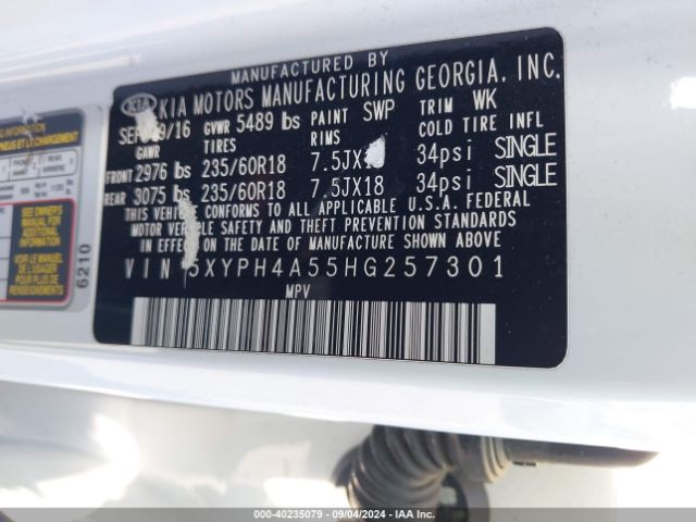 5XYPH4A55HG257301 KIA Sorento 3.3l Ex