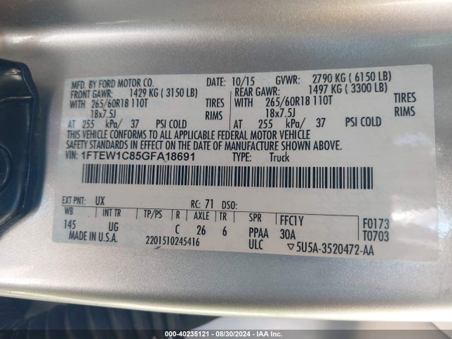 Ford F-150 Xlt 2016 1FTEW1C85GFA18691 Image 9