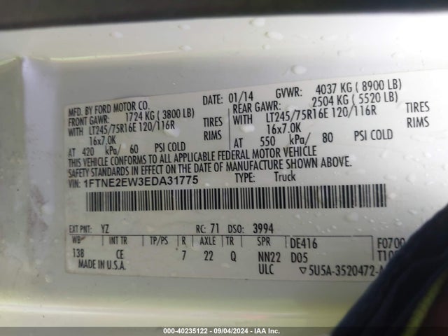 Ford E-250 Commercial 2014 1FTNE2EW3EDA31775 Image 9