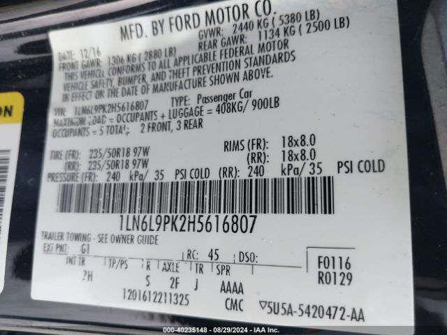 1LN6L9PK2H5616807 Lincoln Continental Premiere
