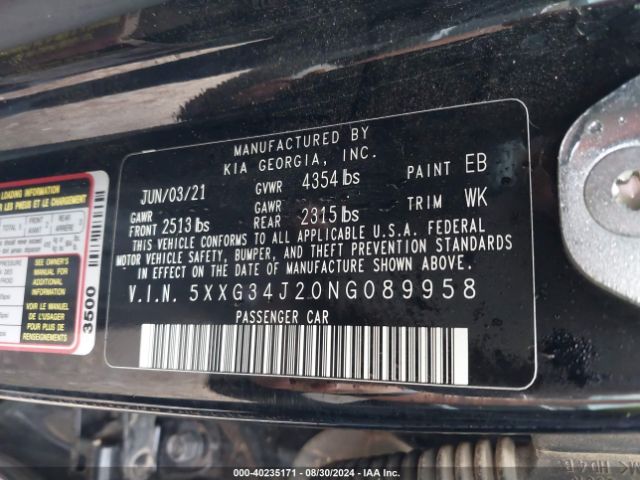 5XXG34J20NG089958 KIA K5 EX